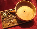 BOMBONIERA / BOL SCULPTURA IN LEMN MONOGRAMA ALAMA ,, DF &#039;&#039; 21 CM