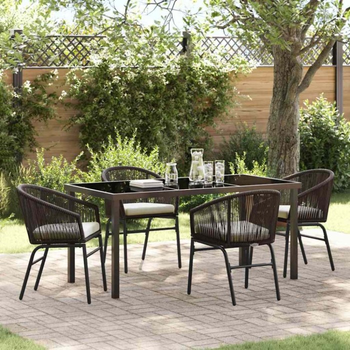 vidaXL Set de masă pentru grădină 5 pcs Maro Rattan poli