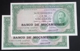 Mozambic, 2 x 100 Escudos 1961, UNC, Consecutive.