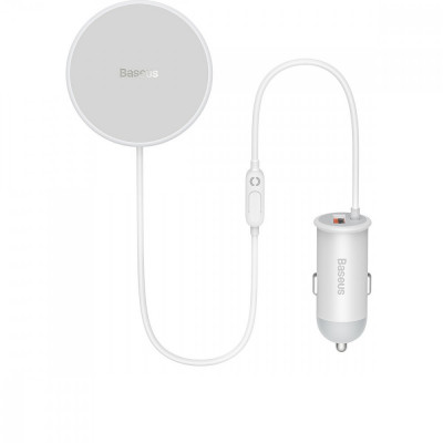 &amp;Icirc;ncărcător Auto Wireless Baseus Cu Suport MagSafe 15W Pentru Aerisire + USB-A 25W Alb (CW01) SUCX040002 foto