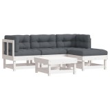 Set mobilier de gradina cu perne, 5 piese, alb, lemn masiv