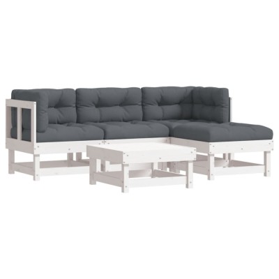 Set mobilier de gradina cu perne, 5 piese, alb, lemn masiv foto
