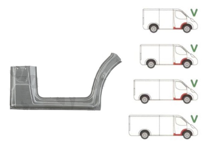 Prag metalic Mercedes Sprinter 2006-2018, Vw Crafter (2e), 12.2005-04.2017, fata, Dreapta, inalta; sub usa fata; cu 1/3 segment aripa (aripa interioa