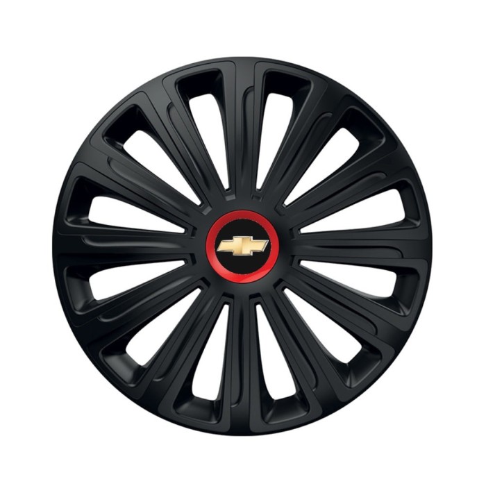 Set 4 capace roti Negre Cu Inel Rosu Trend R16 Compatibil Cu Chevrolet