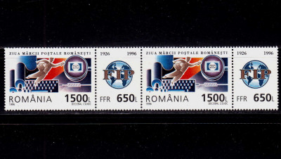 RO 1996 ,LP 1418 a , &amp;quot;Ziua marci postale rom. &amp;quot;, pereche H serie + vinieta ,MNH foto