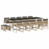 Set mobilier gradina cu perne, 15 piese, bej combinat poliratan