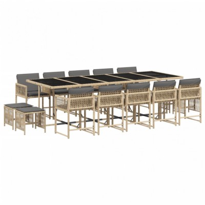 Set mobilier gradina cu perne, 15 piese, bej combinat poliratan foto