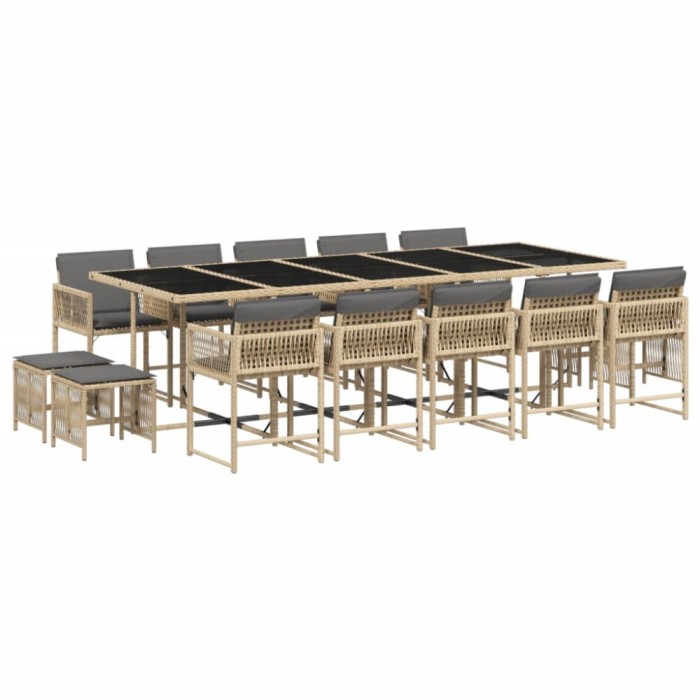 Set mobilier gradina cu perne, 15 piese, bej combinat poliratan