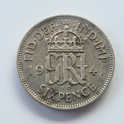 Anglia 6 pence 1941 argint foto
