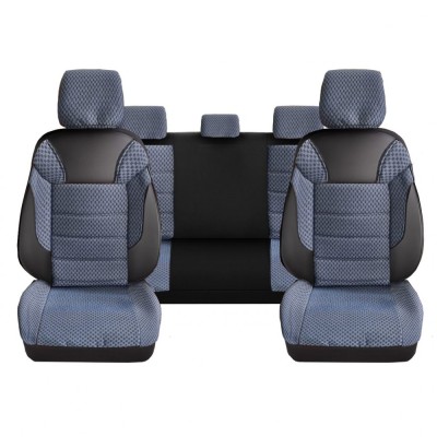 Set Huse Scaune Auto DeluxeBoss Classico, pentru bancheta rabatabila fractionata, 11 piese, albastru-alb foto