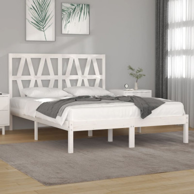 Cadru de pat mic dublu, alb, 120x190 cm, lemn masiv de pin GartenMobel Dekor foto