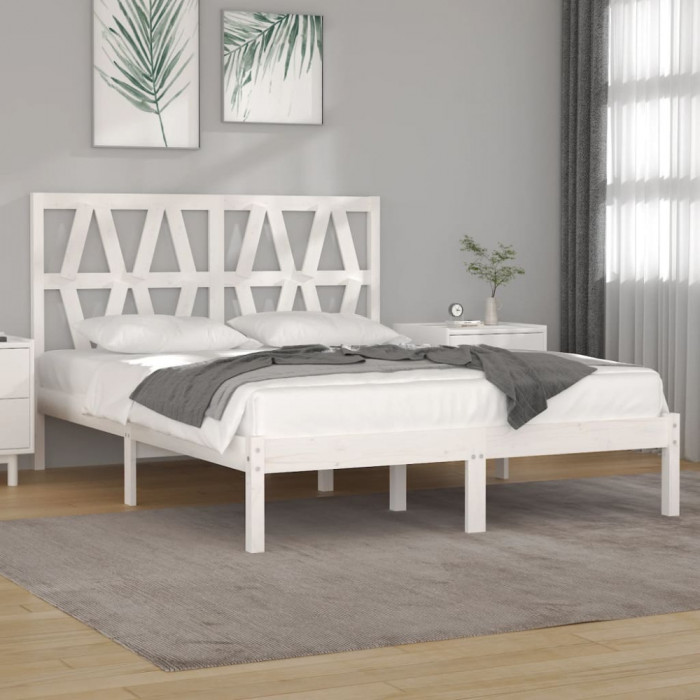 Cadru de pat mic dublu, alb, 120x190 cm, lemn masiv de pin GartenMobel Dekor