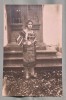 Poza - fotografie tip carte postala - foto studio, fata in costum popular - traditional romanesc regiunea Dimbovita - fotografie datata anul 1931