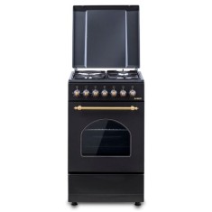 Aragaz rustic Samus SR550EL3B1, 3 arzatoare pe gaz + 1 electric, cuptor electric, 48 L, 3 functii, aprindere electrica, Timer mecanic, Aprindere eletr
