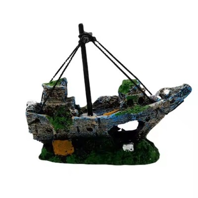 Ornament epavă navă acvariu &amp;ndash; Design realist, ascunzătoare sigură, ideal pentru acvarii mici foto