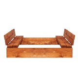 Lada din lemn pentru nisip, cu 2 bancute transformabile in capac, 120x120cm Household NewTrend