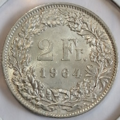 Moneda argint Elveția 2 francs 1964