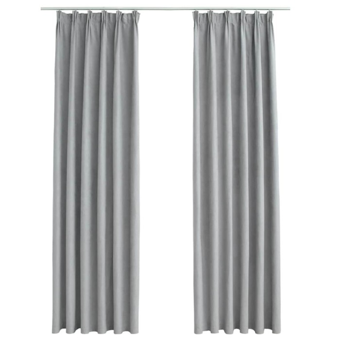 Draperii opace cu carlige, 2 buc., gri, 140 x 245 cm