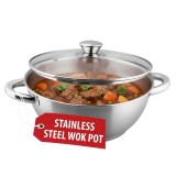 Oala wok din inox MagicHome Chloe, 26 cm, 5L, cu capac din sticla