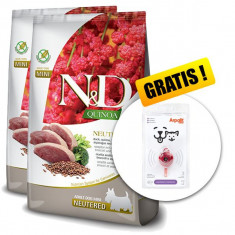 Farmina N&amp;D dog QUINOA (GF) adult mini, neutered, duck, broccoli &amp; asparagus 2x7 kg + Arpalit NEO GRATUIT