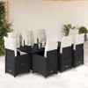 Set bistro de grădină, 9 piese, cu perne, negru, poliratan