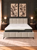 Pat Dormitor Tapitat Catifea Crem 180x200 cm, Somiera Inclusa. Pat Rubik Elegant, Rezistent