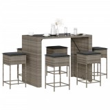 VidaXL Set mobilier bar de grădină cu perne, 7 piese, gri, poliratan