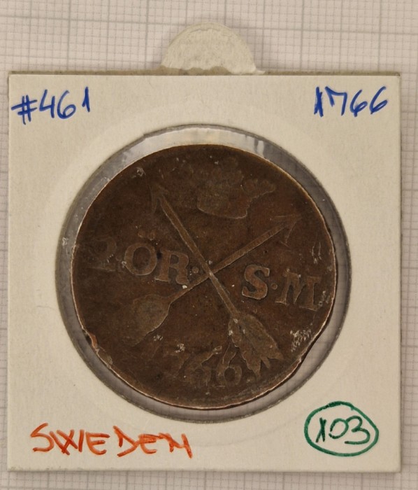 Sweden, Suedia, 1766, 2 Ore, KM#461, Adolphus Frederick