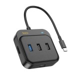 Hub tipe-c la hdtv, rj45, usb3.0, 2x usb2.0, pd100w, 0.2m hoco easy link, black