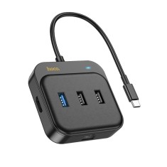 Hub tipe-c la hdtv, rj45, usb3.0, 2x usb2.0, pd100w, 0.2m hoco easy link, black foto
