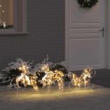 Set 3 Renii Craciun LED vidaXL, Alb Cald, 60 LED, 64x42x15cm, Interior/Exterior, USB, PET