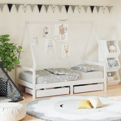 vidaXL Cadru de pat copii cu sertare, alb, 80x160 cm, lemn masiv pin foto