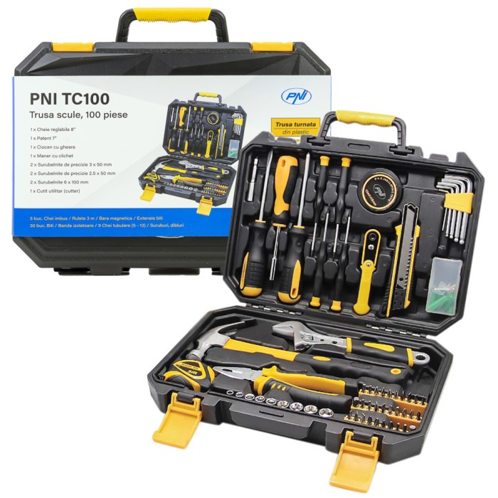 Aproape nou: Trusa scule de mana PNI TC100 100 de piese, material Otel Carbon si Cr