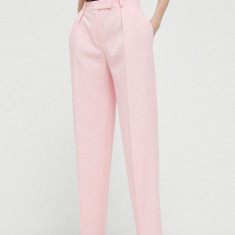 HUGO pantaloni femei, culoarea roz, lat, high waist