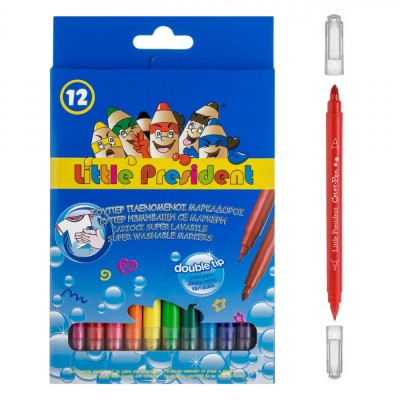 Set Carioci, Little President, Double Tip, 12 Bucăți, Varf Subtire, Multicolor foto