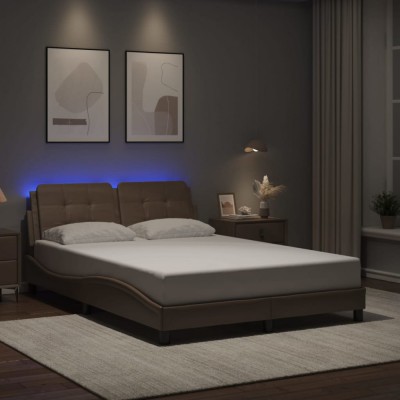 vidaXL Cadru de pat cu LED, cappuccino, 120x200 cm, piele ecologică 3214100 foto