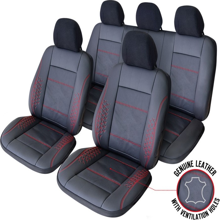 Set huse scaune compatibile Dacia Duster 2010-2017 insertii de piele naturala (Negru-Rosu)