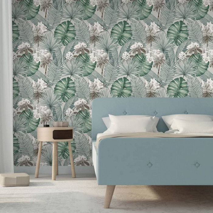 DUTCH WALLCOVERINGS Tapet Eden, gri și verde deschis