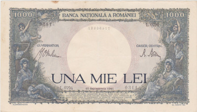 ROMANIA 1000 lei 1941 VF foto