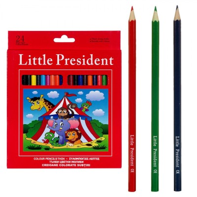 Set Creioane Colorate Subțiri, Little President, 24 Bucăți, Multicolor foto