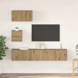 Set comodă TV cu raft Pe perete cu depozitare cu ușă 4 pcs stejar artizanal
