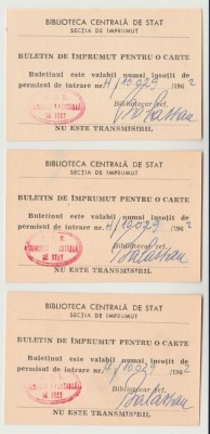 1962 Set 3 buletine de imprumut carti - Biblioteca Centrala de Stat, stampila foto