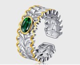 Cumpara ieftin Inel Reglabil din Argint 925 , Model Sculptural cu Zirconiu Verde Smarald