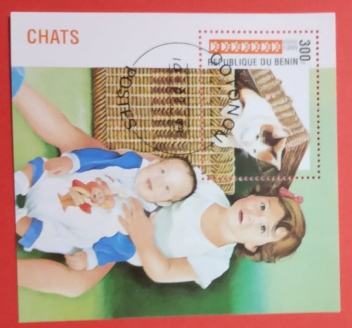 BENIN 1995 CHATS - COLIȚĂ ȘTAMPILATĂ