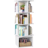 VASAGLE Biblioteca rotativa, MDF, cu 4 niveluri si compartimente deschise, montaj pe podea, 40x40x125 cm, alb Household NewTrend