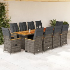 vidaXL Set bistro de gradina cu perne, 11 piese, gri, poliratan foto