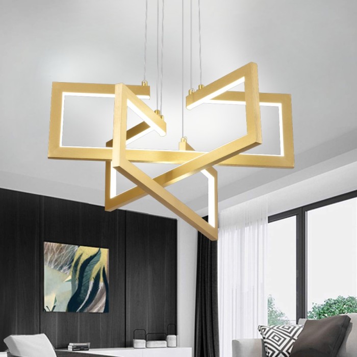 Lustra LED cu telecomanda ,Suspendata 73W, 3 Elemente, lumina Rece/Calda/Neutra, Dimabila, Inaltime Reglabila, Auriu ModernLight Concept