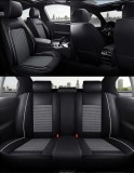 Cumpara ieftin Set Huse Auto universale luxoase din piele ecologica cu material textil, negru cu contur alb pentru scaune fata si spate