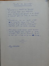 Manuscrisul unei poezii de Gheorghe Tomozei din volumul Țara lui Făt Frumos, 1976, Toarta de faianță