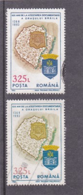 ROMANIA 1993 BRAILA ATESTARE DOC.EROARE DE CULOARE VAL. 325 LEI STAMPILAT. foto
